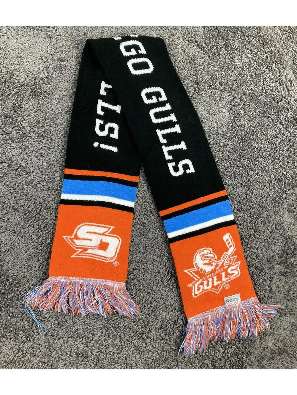 San Diego Gulls Hockey Scarf Orange Blue Black Knit Fringe AHL 57